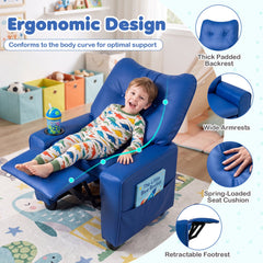 Kids Recliner with Cup Holder & Armrests and Adjustable Backrest for Playroom-Blue