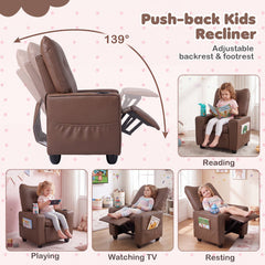 Kids Recliner with Cup Holder Armrests and Adjustable Backrest for Playroom-Brown