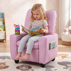 Kids Recliner with Cup Holder & Armrests and Adjustable Backrest for Playroom-Pink