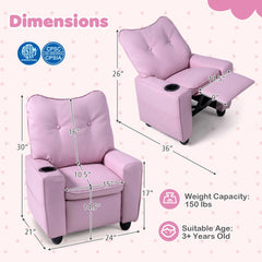 Kids Recliner with Cup Holder & Armrests and Adjustable Backrest for Playroom-Pink