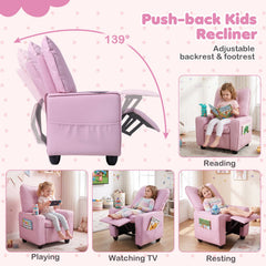 Kids Recliner with Cup Holder & Armrests and Adjustable Backrest for Playroom-Pink