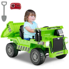 12V Kids Ride On Dump Truck with Electric 33 Degree Tipping Bed and Parent Remote, Green