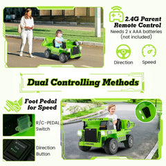 12V Kids Ride On Dump Truck with Electric 33 Degree Tipping Bed and Parent Remote, Green