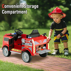 12V Kids Ride On Fire Truck with Extinguisher, Loudspeaker and Parent Remote, Red
