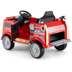12V Kids Ride On Fire Truck with Extinguisher, Loudspeaker and Parent Remote, Red