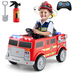 12V Kids Ride On Fire Truck with Extinguisher, Loudspeaker and Parent Remote, Red