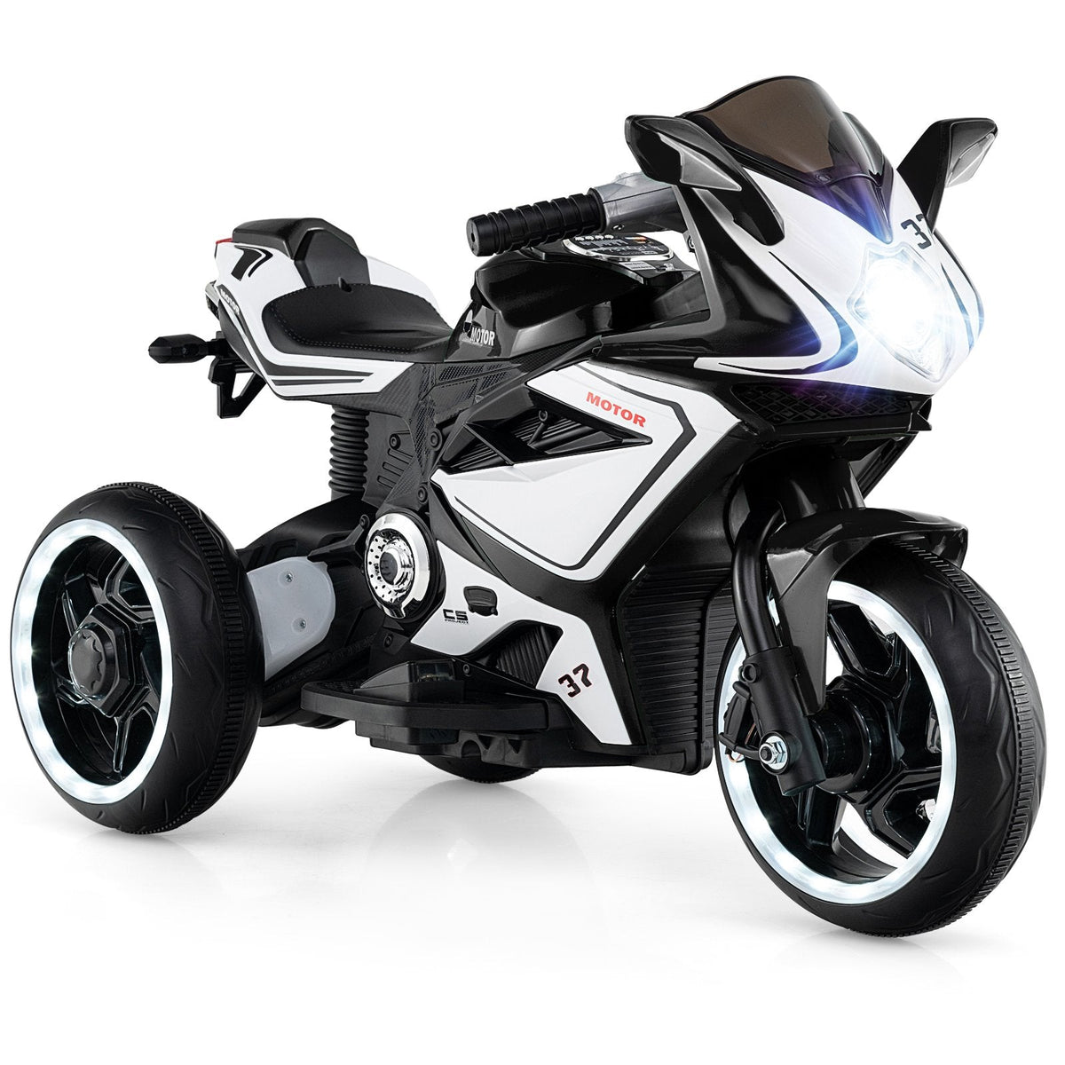 6V 3 Wheel Kids Ride On Sportsbike with Spring Suspension and Flashing Wheel Lights, Black