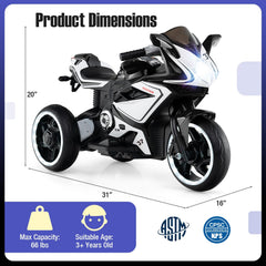 6V 3 Wheel Kids Ride On Sportsbike with Spring Suspension and Flashing Wheel Lights, Black