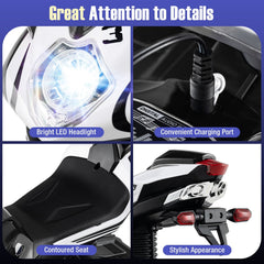 6V 3 Wheel Kids Ride On Sportsbike with Spring Suspension and Flashing Wheel Lights, Black