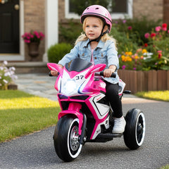 6V 3 Wheel Kids Ride On Sportsbike with Soft Start, Contoured Seat and LED Headlight, Pink