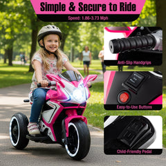 6V 3 Wheel Kids Ride On Sportsbike with Soft Start, Contoured Seat and LED Headlight, Pink