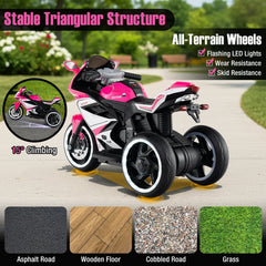 6V 3 Wheel Kids Ride On Sportsbike with Soft Start, Contoured Seat and LED Headlight, Pink