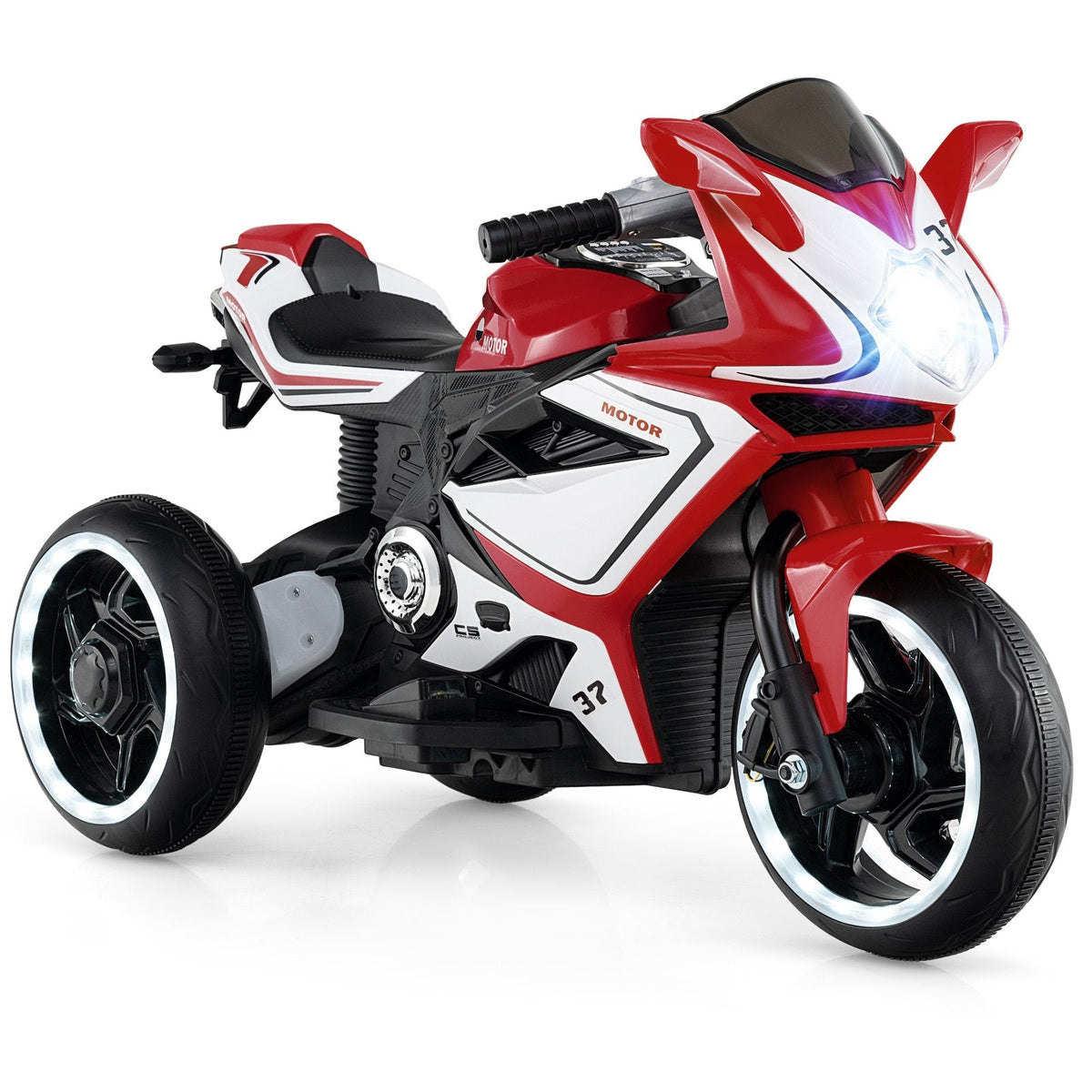 6V 3 Wheel Kids Ride On Sportsbike with All Terrain Wheels and 15 Degree Climbing Claim, Red