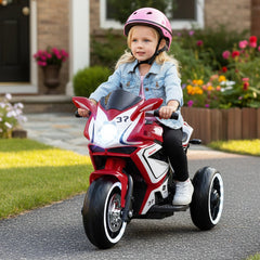 6V 3 Wheel Kids Ride On Sportsbike with All Terrain Wheels and 15 Degree Climbing Claim, Red