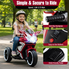 6V 3 Wheel Kids Ride On Sportsbike with All Terrain Wheels and 15 Degree Climbing Claim, Red