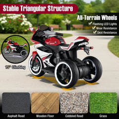 6V 3 Wheel Kids Ride On Sportsbike with All Terrain Wheels and 15 Degree Climbing Claim, Red