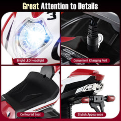 6V 3 Wheel Kids Ride On Sportsbike with All Terrain Wheels and 15 Degree Climbing Claim, Red
