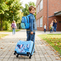 Kids Ride-on Suitcase and Backpack Set with Lanyard for Travel-Blue