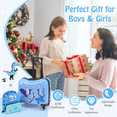 Kids Ride-on Suitcase and Backpack Set with Lanyard for Travel-Blue