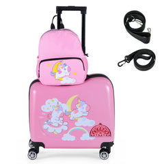 Kids Ride-on Suitcase and Backpack Set with Lanyard for Travel-Pink
