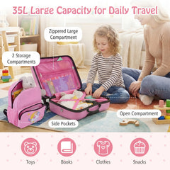 Kids Ride-on Suitcase and Backpack Set with Lanyard for Travel-Pink