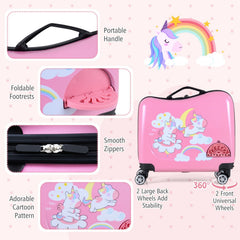 Kids Ride-on Suitcase and Backpack Set with Lanyard for Travel-Pink