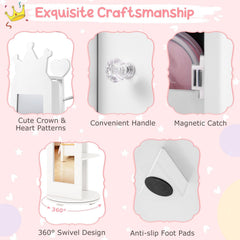 Kids Room Furniture Set Princess Vanity Table and Stool Set with Mirror and Drawer-White
