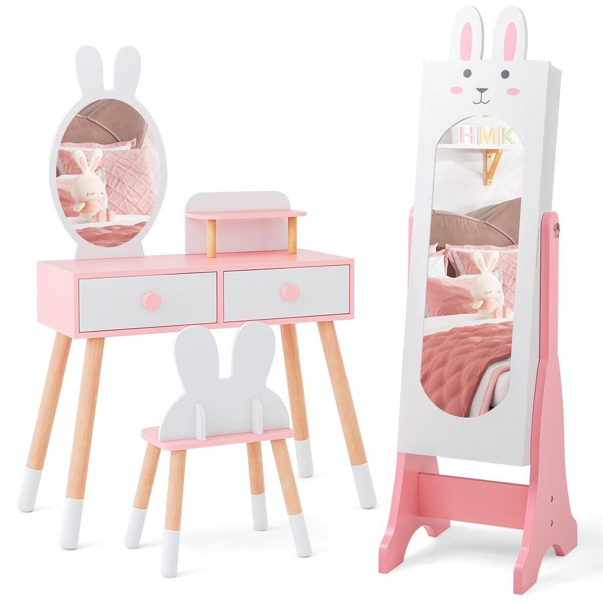 Kids Room Furniture Set with Princess Vanity Table and Chair-White