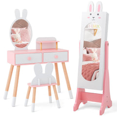 Kids Room Furniture Set with Princess Vanity Table and Chair-White