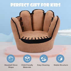 Kids Baseball Glove Chair, Soft Faux Suede Toddler Armchair in Brown