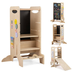 Kids Standing Tower with Detachable Chalkboard and Montessori Games for 3+ Years Old
