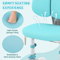 Kids Study Chair with Adjustable Double Backrest and Footrest-Blue