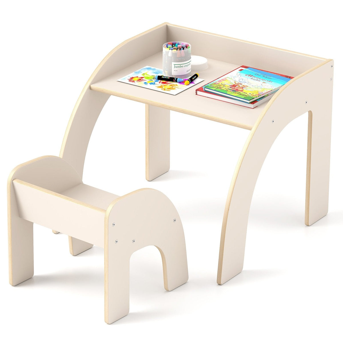 Kids Table and Chair Set with Wide Tabletop and Curved Edges for Kids Room-White