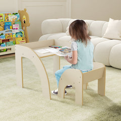Kids Table and Chair Set with Wide Tabletop and Curved Edges for Kids Room-White