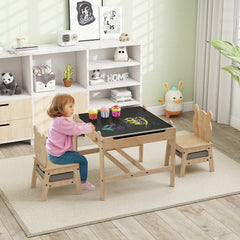 Kids Table and Chairs Set with Reversible Whiteboard-Panda-shaped