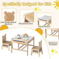 Kids Table and Chairs Set with Reversible Whiteboard-Panda-shaped