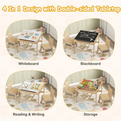 Kids Table and Chairs Set with Reversible Whiteboard-Panda-shaped