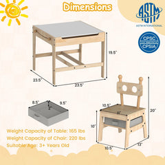Kids Table and Chairs Set with Reversible Whiteboard-Robot-shaped