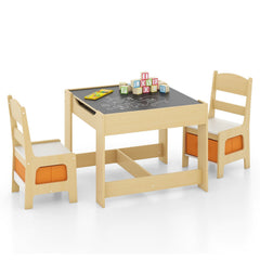 3 Piece Kids Table and 2 Chair Set with Reversible Whiteboard and Blackboard Top, Natural
