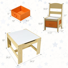 3 Piece Kids Table and 2 Chair Set with Reversible Whiteboard and Blackboard Top, Natural