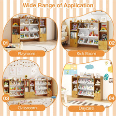 Kids Toy Storage and Bookshelf with Boxes and Open Shelves-Beige