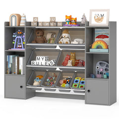 Kids Toy Storage and Bookshelf with Boxes and Open Shelves-Gray