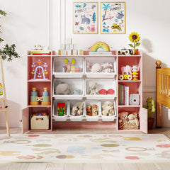 Kids Toy Storage and Bookshelf with Boxes and Open Shelves-Pink