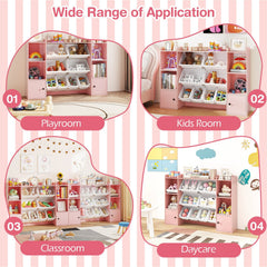 Kids Toy Storage and Bookshelf with Boxes and Open Shelves-Pink