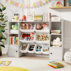 Kids Toy Storage and Bookshelf with Boxes and Open Shelves-White