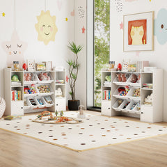 Kids Toy Storage and Bookshelf with Boxes and Open Shelves-White