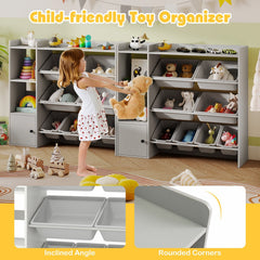 Kids Toy Storage and Bookshelf with Open Shelves and Single-door Cabinet-Gray