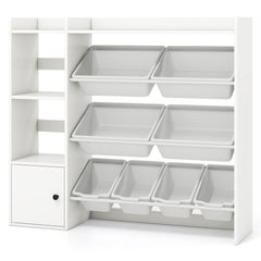 Kids Toy Storage and Bookshelf with Open Shelves and Single-door Cabinet-White