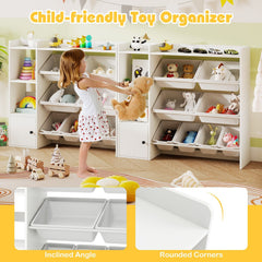 Kids Toy Storage and Bookshelf with Open Shelves and Single-door Cabinet-White