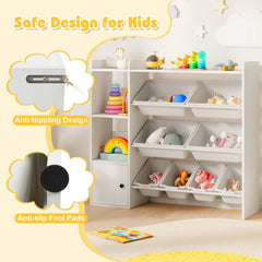 Kids Toy Storage and Bookshelf with Open Shelves and Single-door Cabinet-White